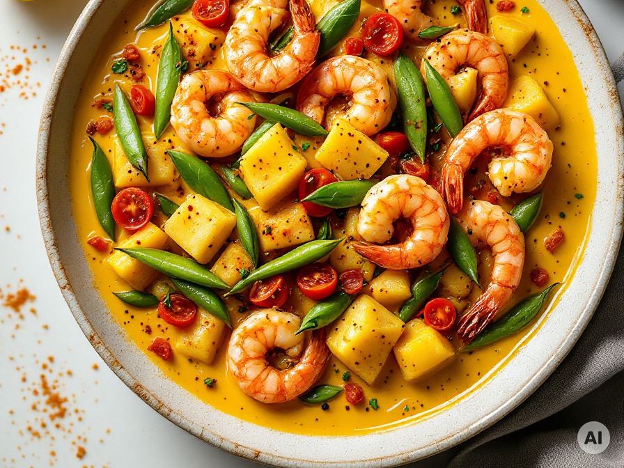 Kurkuma Kokos Curry mit Garnelen – Rezept