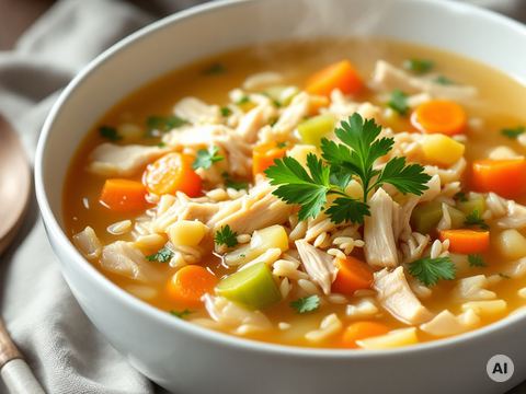 Hühnersuppe mit Safran, Reis und Karotten